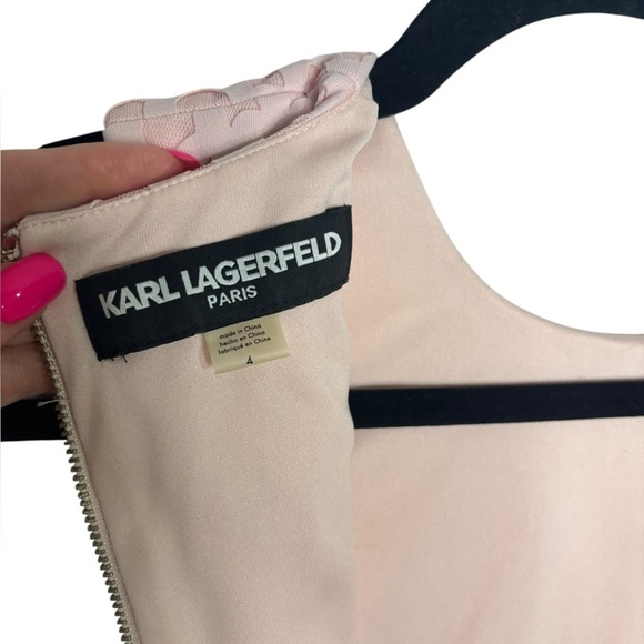 Karl Lagerfeld Light Pink Pencil Dress Rosette Cut Out Overlay Zip Closure SZ 4 - Picture 7 of 14